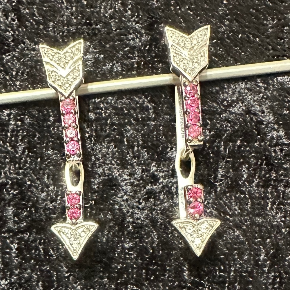 STS Sterling Pink & Crystal Spinel Cupid Arrow Earrings